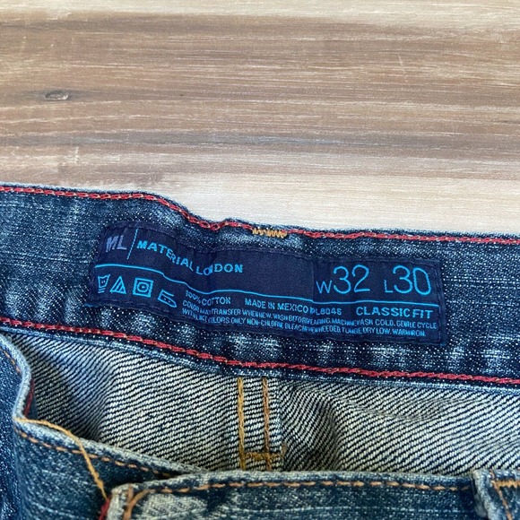 Material London Mens Jeans 32 x 30 Classic Fit Dark Wash Denim - Picture 6 of 8